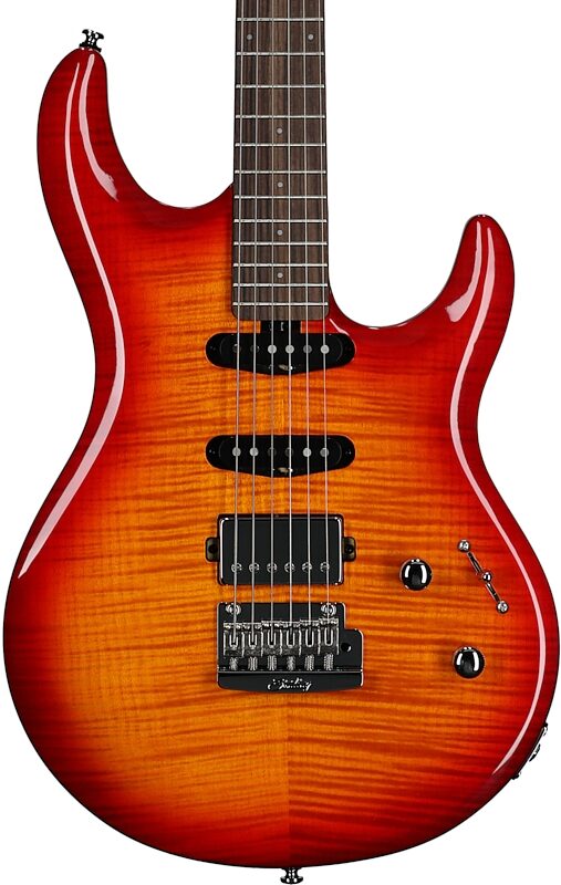 open zoom image for Sterling by Music Man LK100HSS Luke HSS Electric Guitar, Heritage Cherry Burst, Body Straight Front