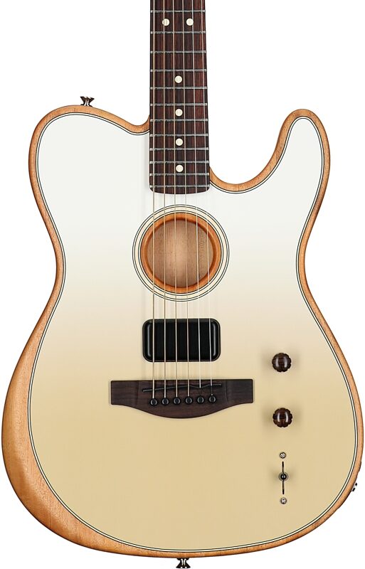 open zoom image for Fender FINNEAS Acoustasonic Player Telecaster Acoustic-Electric Guitar, (with Gig Bag), Cappuccino, Body Straight Front