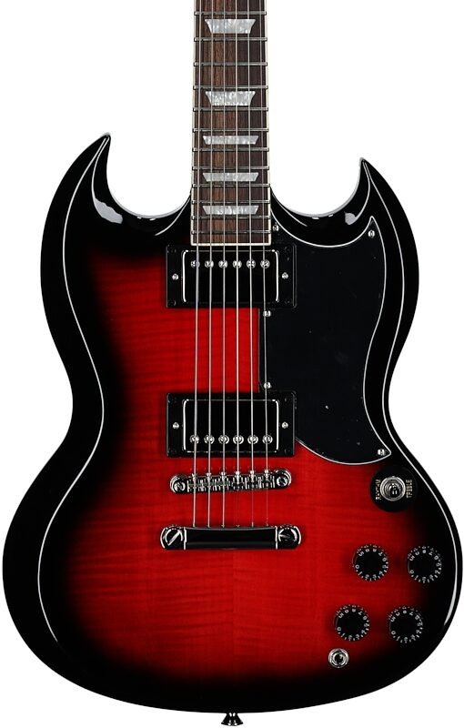 open zoom image for Epiphone SG Tribute Plus Electric Guitar, Cherry Burst, Body Straight Front