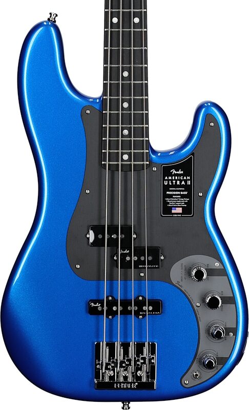 open zoom image for Fender American Ultra II Precision Electric Bass, Ebony Fingerboard (with Case), Noble Blue, Body Straight Front