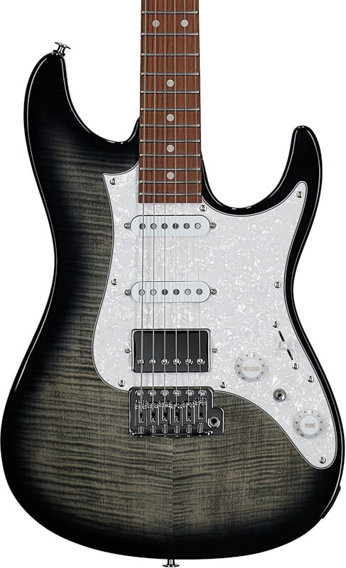 open zoom image for Ibanez AZ22S1F Electric Guitar, Transparent Black Sunburst, Body Straight Front