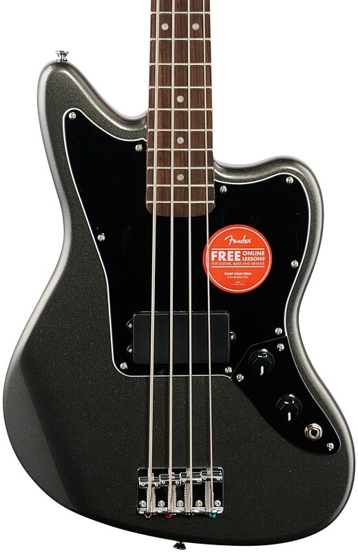 open zoom image for Squier Affinity Jaguar H Electric Bass, Laurel Fingerboard, Charcoal Frost, Body Straight Front