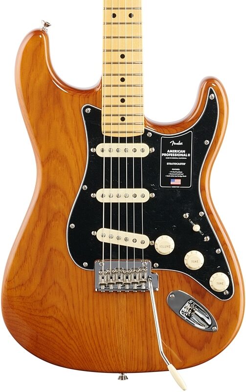 open zoom image for Fender American Pro II Stratocaster Electric Guitar, Maple Fingerboard (with Case), Roasted Pine, Open Box (Good), Body Straight Front