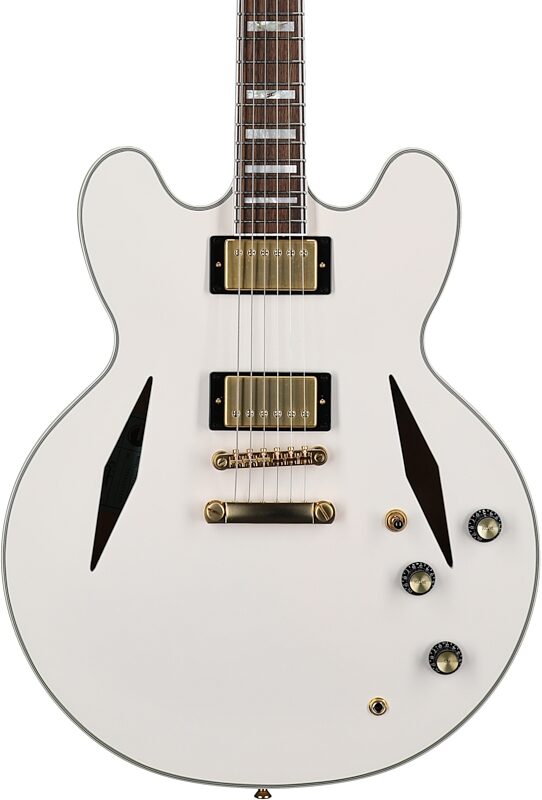 open zoom image for Epiphone Emily Wolfe White Wolfe Sheraton Electric Guitar (with Case), New, Body Straight Front