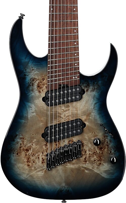 open zoom image for Ibanez RGMS8PB Multi-Scale Electric Guitar, 8-String, Cosmic Blue Sunburst, Body Straight Front