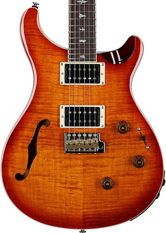 open zoom image for PRS Paul Reed Smith SE Custom 24 Semi-Hollow Piezo Electric Guitar (with Gig Bag), Vintage Sunburst, Open Box (Very Good), Body Straight Front