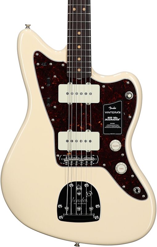 open zoom image for Fender Vintera III Mid 60s Jazzmaster Electric Guitar (with Gig Bag), Olympic White, Rosewood Fretboard, Body Straight Front