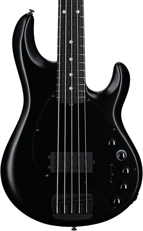 open zoom image for Ernie Ball Music Man DarkRay 5 Electric Bass Guitar (with Softshell Case), Stealth Black, Ebony Fretboard, Body Straight Front