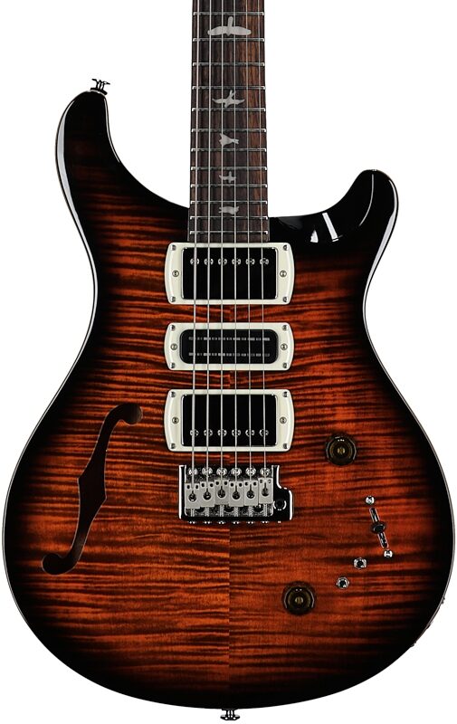 open zoom image for PRS Paul Reed Smith SE Special V2 Semi-Hollowbody Electric Guitar (with Gig Bag), Orange Tiger Smokeburst, Body Straight Front