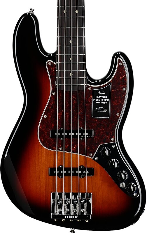open zoom image for Fender Player II Modified Active Jazz V Electric Bass, 5-String, Rosewood Fingerboard (with Gig Bag), 3-Color Sunburst, Body Straight Front