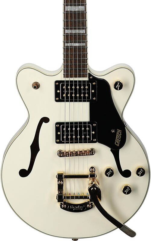 open zoom image for Gretsch Limited Edition G2655TG Streamliner Center Block Junior Double-Cut Electric Guitar, Vintage White, Body Straight Front