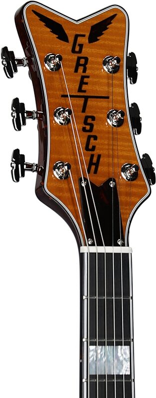open zoom image for Gretsch G6134TFM-NH Nigel Hendroff Signature Penguin Electric Guitar (with Case), Penguin Amber, Serial Number JT23114426, Headstock Left Front
