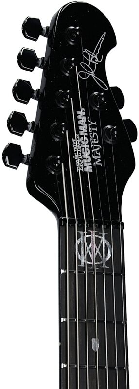 open zoom image for Ernie Ball Music Man Majesty 7 Electric Guitar, 7-String (with Mono Gig Bag), Black Frosting, Serial Number M019945, Headstock Left Front