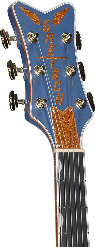 open zoom image for Gretsch Pro Series Falcon Electric Guitar (with Case), Cerulean Smoke, Serial Number JT25041305, Headstock Left Front