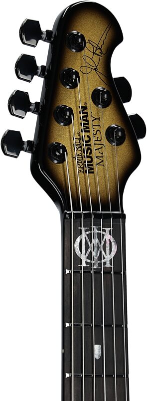 open zoom image for Ernie Ball Music Man Majesty 6 Electric Guitar (with Mono Gig Bag), Gold Eclipse, Serial Number M08758, Headstock Left Front