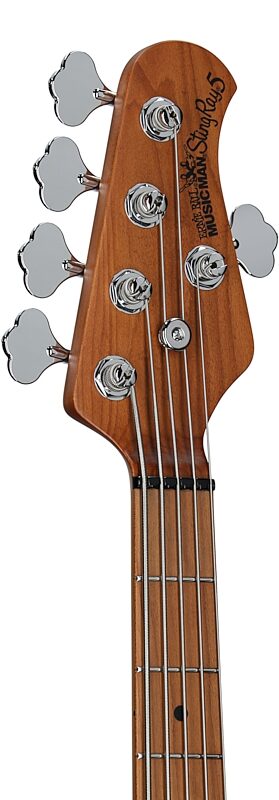 open zoom image for Ernie Ball Music Man StingRay 5 Special Electric Bass, 5-String (with Case), Yellow Brick Road, Roasted Maple Fretboard, Serial Number K10611, Headstock Left Front