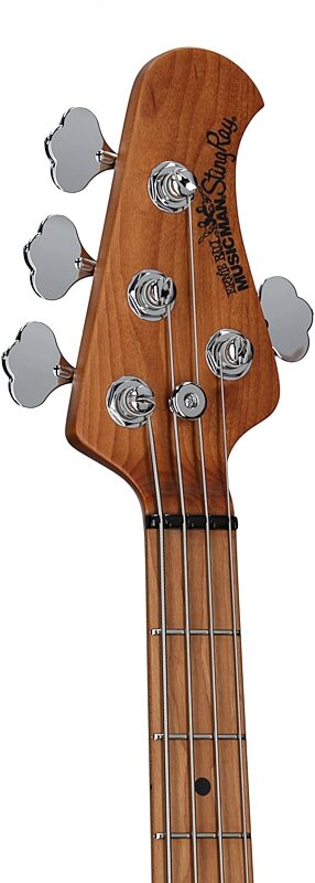 open zoom image for Ernie Ball Music Man StingRay Special HH Electric Bass (with Case), Soda Pink Sparkle, Roasted Maple Fretboard, Serial Number K10900, Headstock Left Front