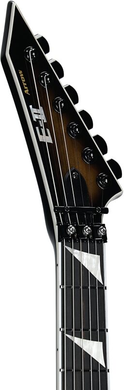 open zoom image for ESP E-II Arrow Electric Guitar (with Case), Nebula Black Burst, Serial Number ES8342253, Headstock Left Front