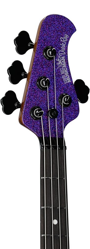 open zoom image for Ernie Ball Music Man DarkRay Bass Guitar (with Gig Bag), Plasma Purple, Serial Number S13453, Headstock Left Front