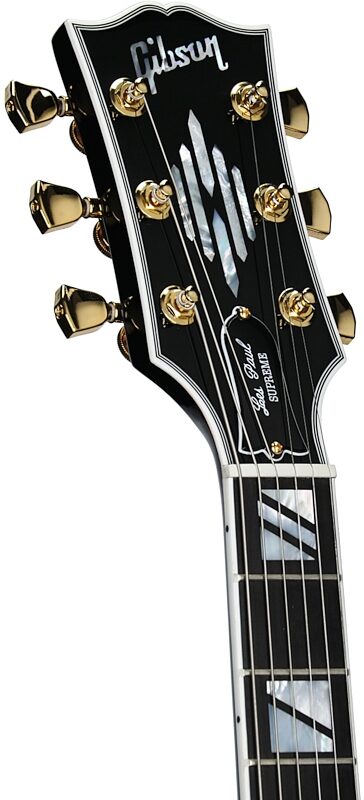 open zoom image for Gibson Les Paul Supreme AAA Figured Electric Guitar (with Case), Transparent Ebony Burst, Serial Number 218860158, Headstock Left Front