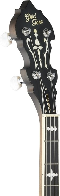 open zoom image for Gold Tone OB-150 Resonator Banjo (with Case), Orange Blossom, Headstock Left Front