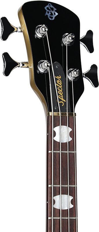 open zoom image for Spector Euro 4 Classic Electric Bass (with Gig Bag), Metallic Gold Gloss, Headstock Left Front