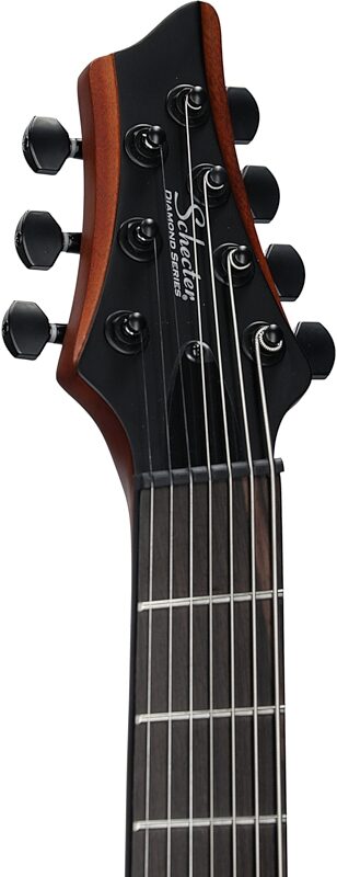 open zoom image for Schecter Rob Scallon C-7 Multi-Scale Electric Guitar, 7-String, Left-Handed, Satin Dark Roast, Headstock Left Front