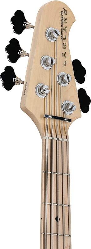 open zoom image for Lakland Skyline 55-02 Deluxe Flame Electric Bass, Transparent Blue, Headstock Left Front