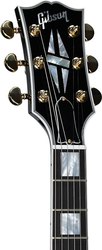 open zoom image for Gibson Custom Shop RD Custom Electric Guitar (with Case), Ebony, with Gold Hardware, Headstock Left Front