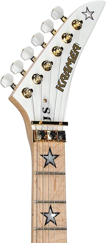 open zoom image for Kramer Jersey Star Floyd Rose Electric Guitar, with Gig Bag, White Pearl, Open Box (Very Good), Headstock Left Front