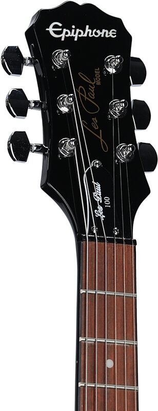 open zoom image for Epiphone Les Paul 100 Electric Guitar, Ebony, Headstock Left Front