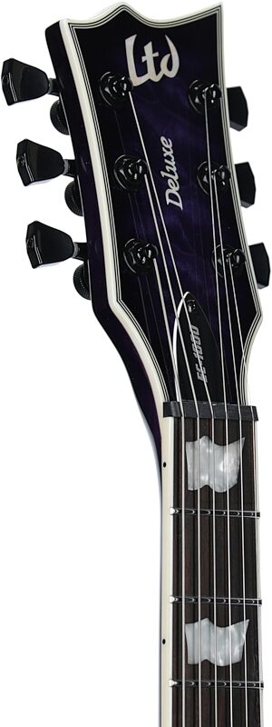 open zoom image for ESP LTD EC-1000-QM Electric Guitar, with EMG Pickups, See-Thru Purple Sunburst, Headstock Left Front