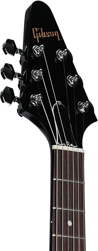 open zoom image for Gibson 80s Flying V Electric Guitar (with Case), Ebony, Headstock Left Front