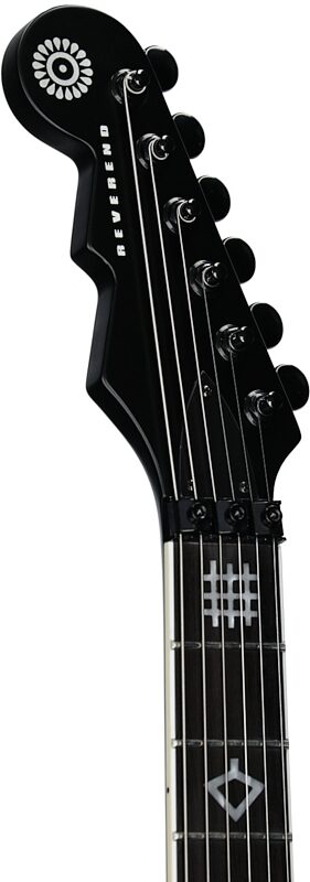 open zoom image for Reverend Vernon Reid Signature Totem Electric Guitar, The Darque Midnight Black, Headstock Left Front