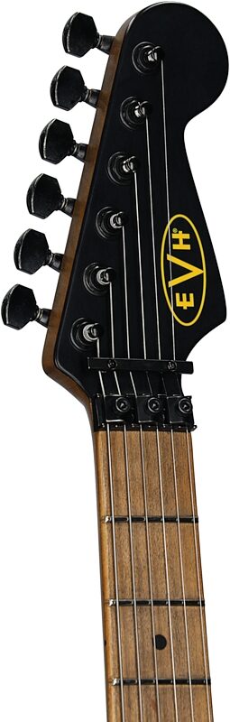 open zoom image for EVH Eddie Van Halen Limited Edition Striped Frankie Electric Guitar (with Gig Bag), Aged Black and Yellow Striped, Headstock Left Front