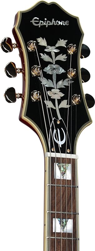 open zoom image for Epiphone Broadway Archtop Hollowbody Electric Guitar (with Gig Bag), Wine Red, Open Box (Very Good), Headstock Left Front