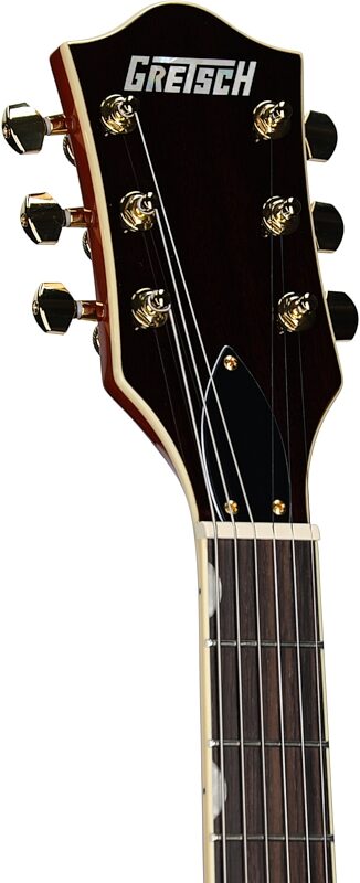 open zoom image for Gretsch Limited Edition Electromatic Broadkaster Electric Guitar, Flame Okoume Orange, Headstock Left Front