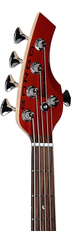 open zoom image for Ernie Ball Music Man Bongo 5HH Electric Bass, 5-String (with Case), Blood Orange, Rosewood Fretboard, Headstock Left Front