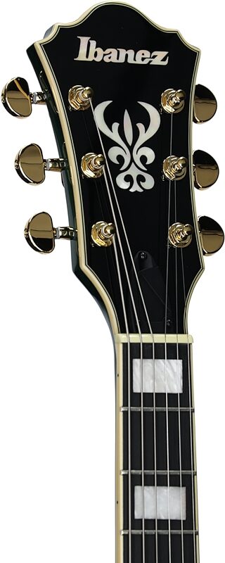 open zoom image for Ibanez Artcore Expressionist AS93FM Semi-Hollowbody Electric Guitar, Transparent Moss, Headstock Left Front