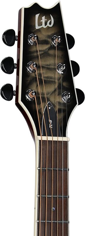 open zoom image for ESP LTD TL-6QM Acoustic-Electric Thinline Electric Guitar, Charcoal Burst, Headstock Left Front