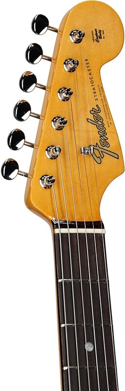 open zoom image for Fender American Vintage II 1965 Stratocaster Electric Guitar, Rosewood (with Case), Shoreline Gold, Open Box (Very Good), Headstock Left Front