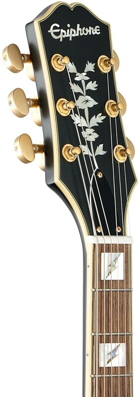 open zoom image for Epiphone Emily Wolfe Sheraton Stealth Electric Guitar (with Hard Bag), Black Aged Gloss, Headstock Left Front