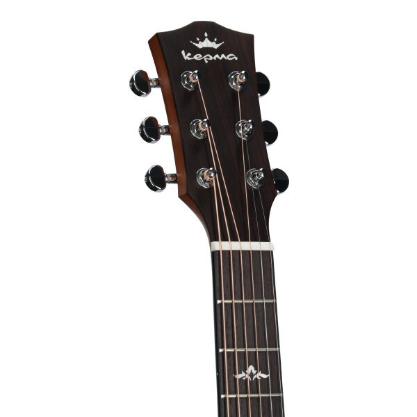 open zoom image for Kepma FC Mini Spruce/Rosewood Acoustic-Electric Guitar (with Gig Bag), Natural, with Elfin Sound System, Headstock Left Front