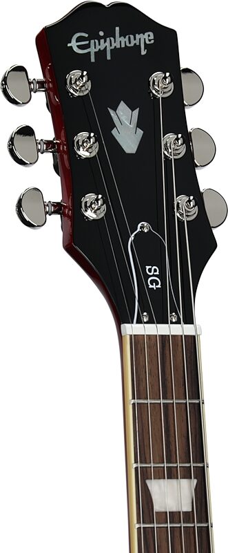 open zoom image for Epiphone Inspired by Gibson SG Standard Electric Guitar, Left-Handed (with Gig Bag), Cherry, Open Box (Very Good), Headstock Left Front