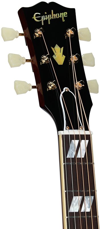 open zoom image for Epiphone Inspired by Gibson Custom 1960 Hummingbird Acoustic-Electric Guitar, Left-Handed (with Case), Cherry Sunburst, Headstock Left Front