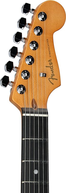 open zoom image for Fender American Ultra II Stratocaster Electric Guitar, Ebony Fingerboard (with Case), Noble Blue, Headstock Left Front