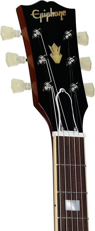 open zoom image for Epiphone Inspired by Gibson Custom 1962 ES-335 Reissue Electric Guitar (with Case), Vintage Burst, Headstock Left Front