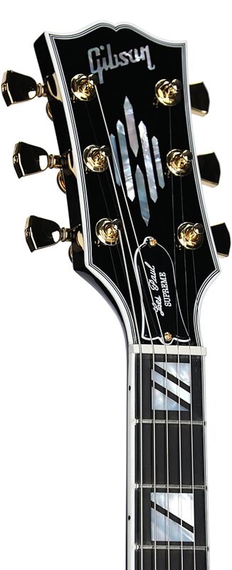 open zoom image for Gibson Les Paul Supreme AAA Figured Electric Guitar (with Case), Transparent Ebony Burst, Headstock Left Front