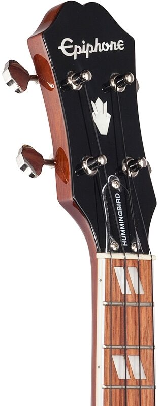 open zoom image for Epiphone Hummingbird Tenor Acoustic-Electric Ukulele (with Gig Bag), Faded Cherry Sunburst, Headstock Left Front