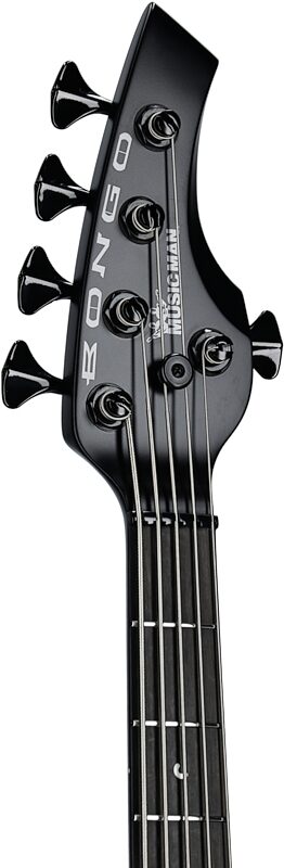 open zoom image for Ernie Ball Music Man Bongo 5HH Electric Bass, 5-String (with Case), Stealth Black, Ebony Fretboard, Headstock Left Front